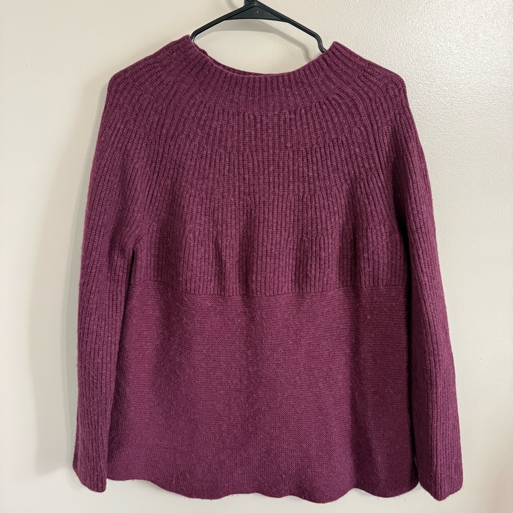 J. Jill Burgundy/Plum Wool Blend Mock Neck Mixed Stitch Sweater‎ Women’s M - Picture 2 of 9